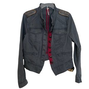 Free People Grey Shrunken Officer Jacket